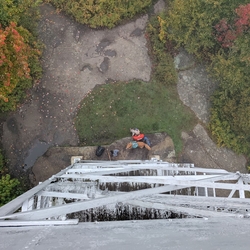 Dan and Sunny waiting at the bottom of the fire tower.