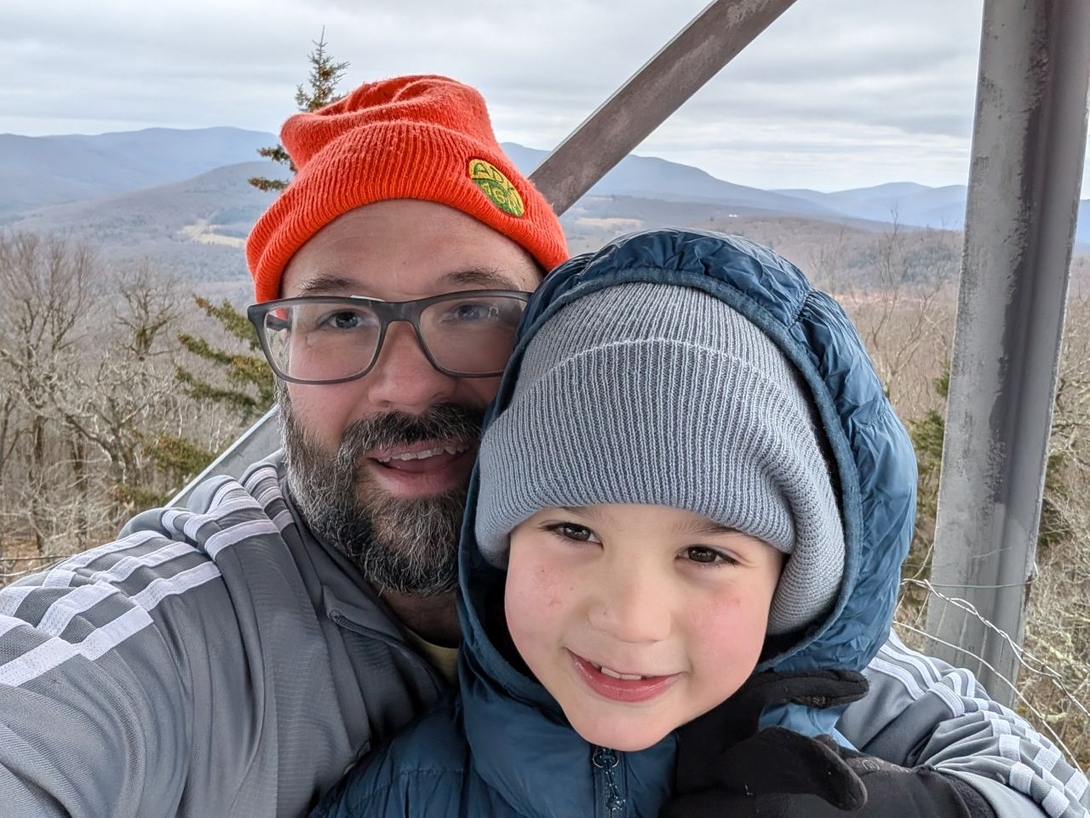 quinn and dad up red hill fire tower